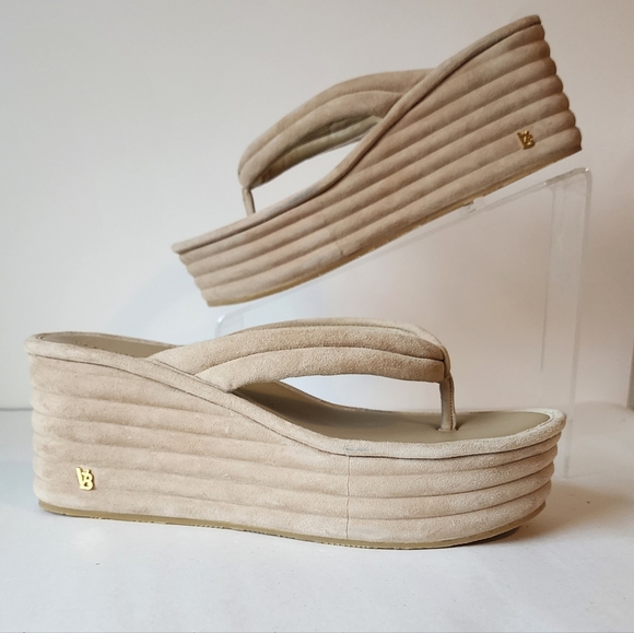 Veronica Beard Geno Suede  Wage Sandals -  Sand - Picture 1 of 10